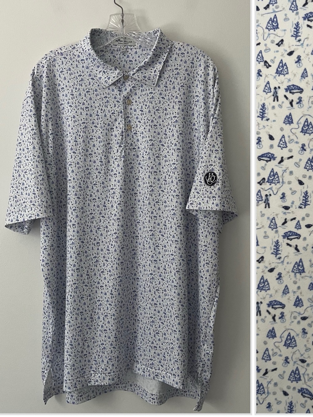 Peter Millar Summer Comfort Winter Pine Snowman Short Sleeve Golf Polo Shirt XL